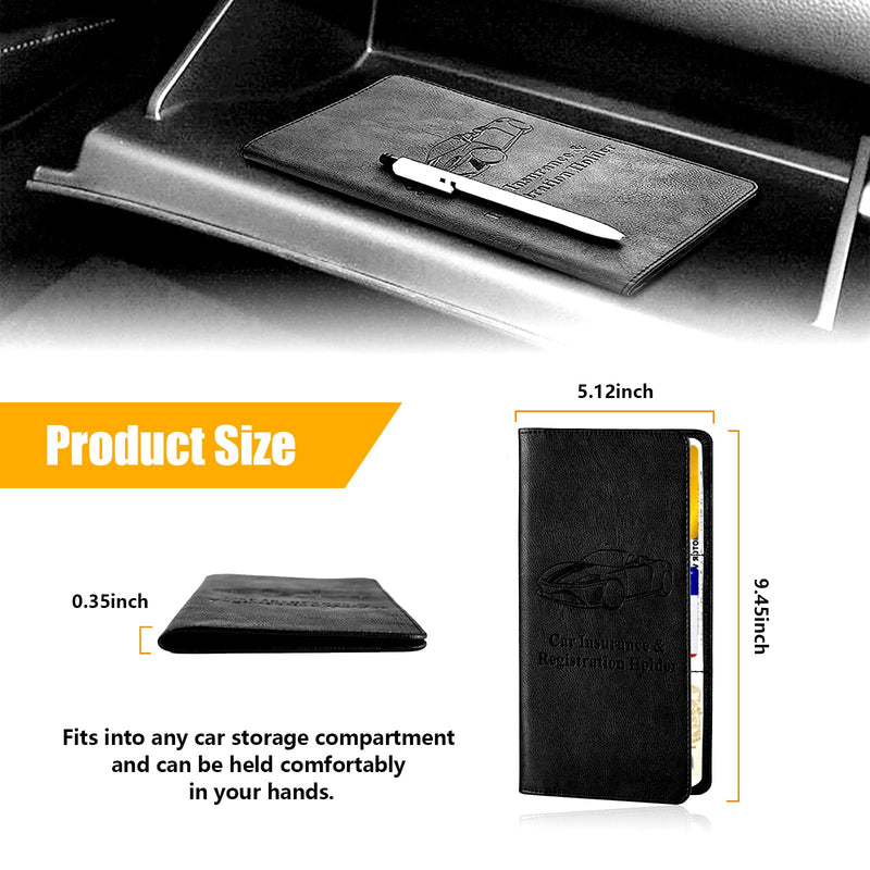 Kewucn Car Registration and Insurance Holder, Leather Auto Glove Box Organizer with Magnetic Shut, Vehicle Compartment Accessories Case for Cards, Driver License & Essential Documents Large-Black-1