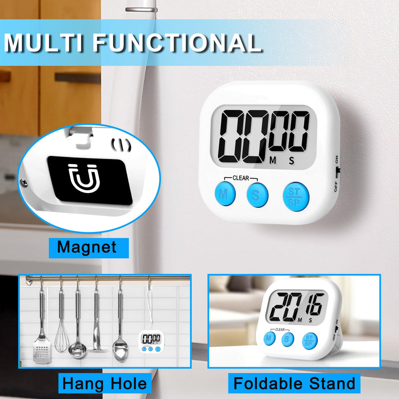 ZILLEEN Kitchen Timer Digital with Magnetic Back for Kids Classroom, White 12 Pack White & White 6