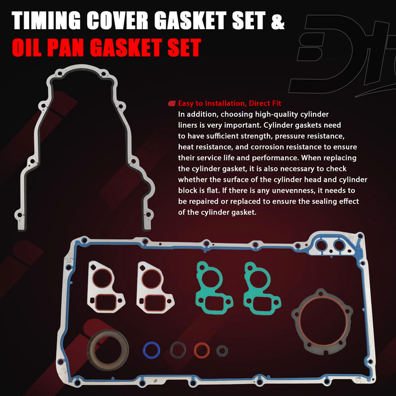 Timing Cover Gasket Set & Oil Pan Gasket Set Compatible with GM Chevy Cadillac Buick Saab Isuzu Vehicle 4.8 5.3 6.0 6.2L LS V8 Engine 1999-2011 Replaces# TCS45993 12633904 OS32241 OS30693R 12612350