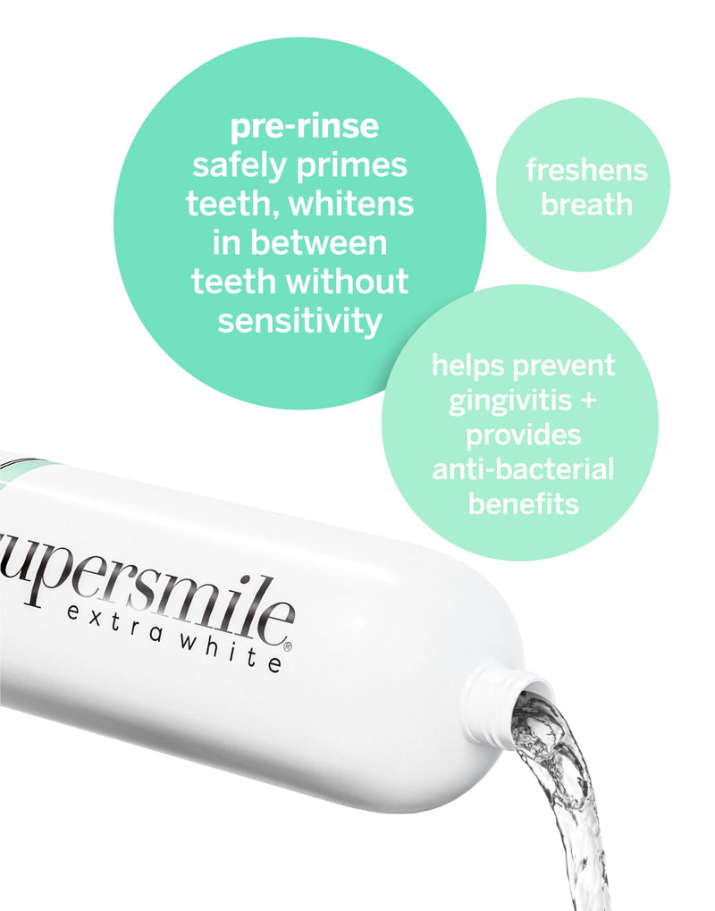 Supersmile Extra Whitening Pre-Rinse Mouthwash, 16 oz, Pre-Brush Whitening Rinse with Hydrogen Peroxide, Teeth Whitening Mouthwash, Enamel Safe, Triple Mint Fresh Breath White 16 Fl Oz (Pack of 1)