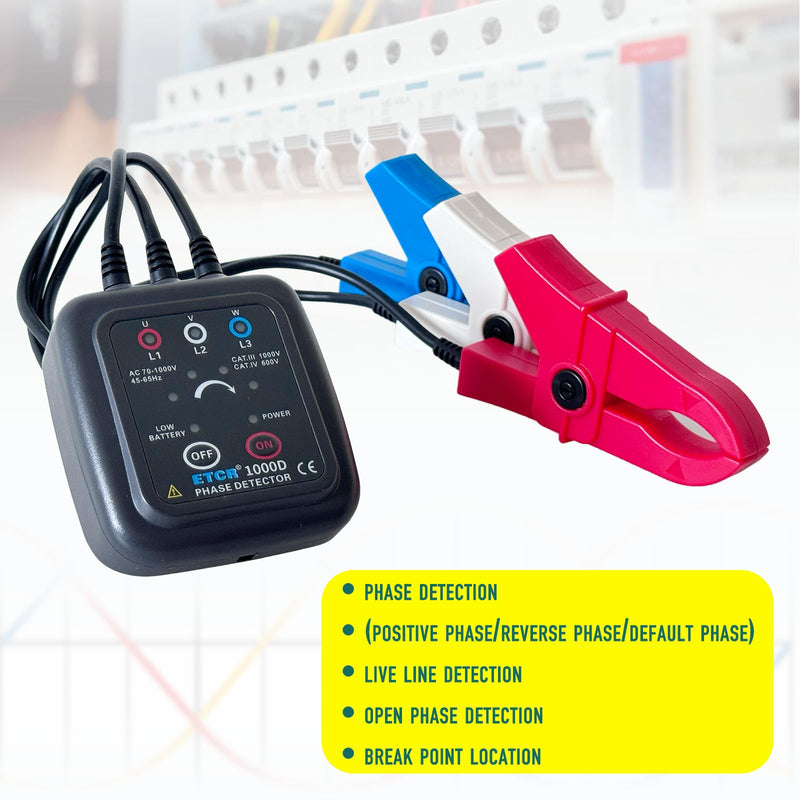 ETCR1000D Non-Contact Phase Sequence Tester, Phase Rotation Meter, AC 70-1000V, Wire Diameter 0.4-1.6 inch