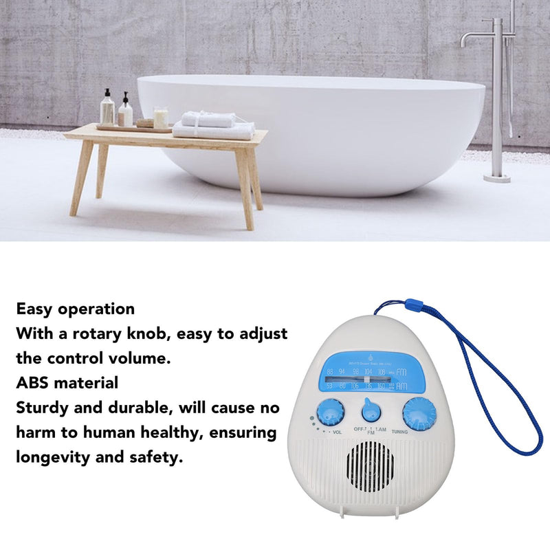 AM FM Shower Radio, Waterproof Portable Bathroom Shower Radio with Built in Speaker, Hand Rope, Adjustable Volume Hanging Shower Radio, Battery Operated