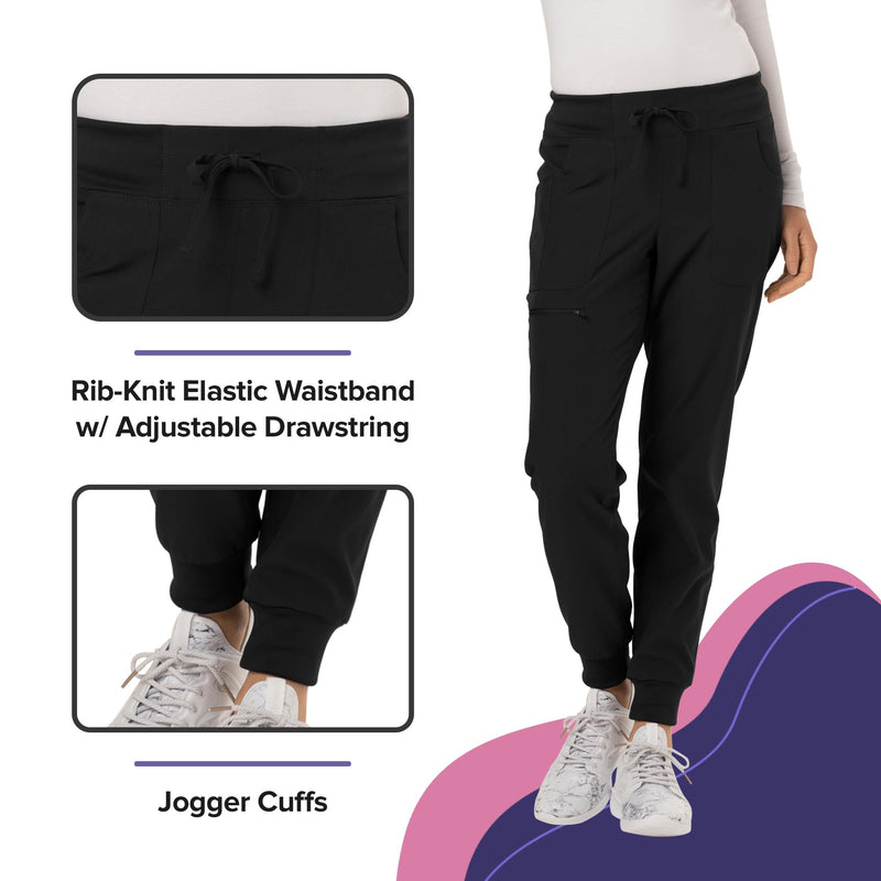 Heartsoul Women's Medical Scrub Jogger Pants Contemporary fit Drawstring waistband Jogger With 5 Pockets - HS030 Medium Black