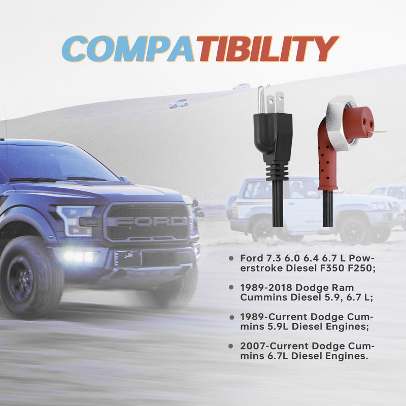 120V Block Heater Cord 251919 for Ford 7.3 6.0 6.4 6.7 L Powerstroke Diesel F250 F350 Dodge Ram Cummins Diesel 5.9, 6.7 L Fits Heavy Duty Immersion Heaters and Engine Block Heaters,6-feet