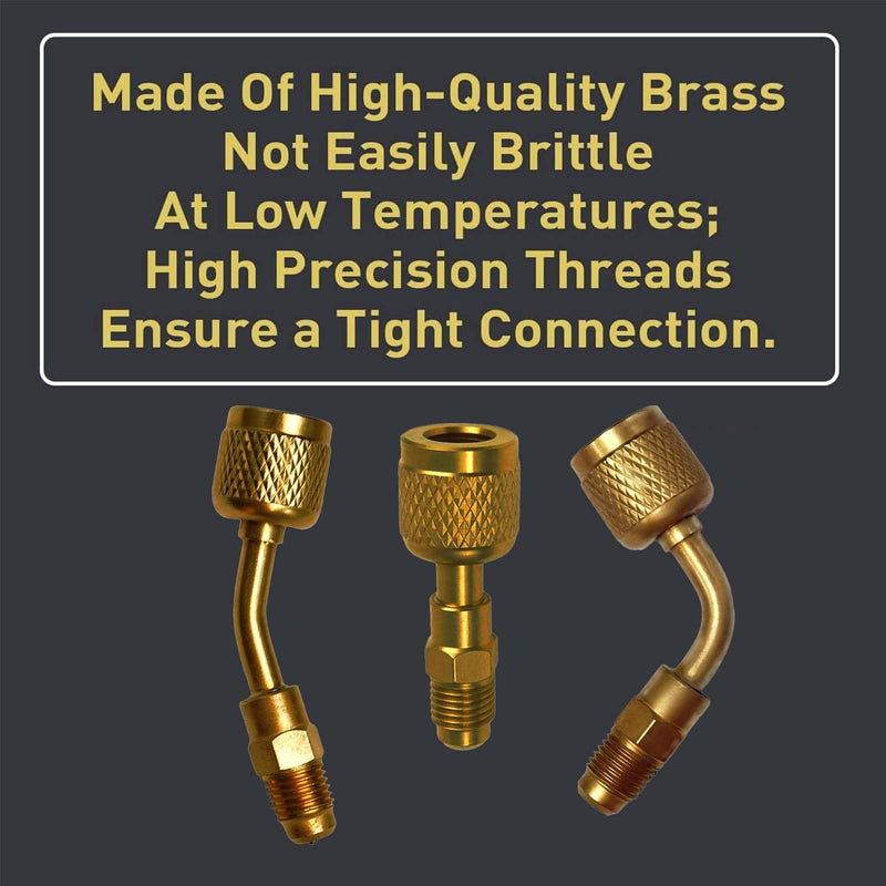 R32 R454B Brass Adapter 45 85 degrees combination, 1/4 Inch Female to 1/4 Inch Male Reverse Thread, for R-454B/R-32 A2L Refrigerant Adapter Set Tanks