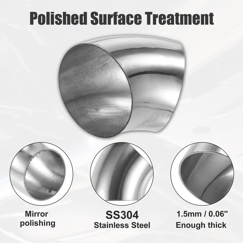 X AUTOHAUX 4 Pcs OD 3 Inch 45 Degree SS304 Stainless Steel Bend Tube Exhaust Elbow Pipe for Car Modified Exhaust System 3" Piping Silver Tone 3"