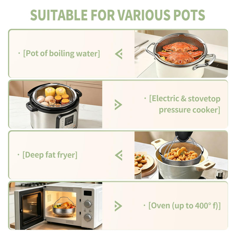 Stainless Steel Steamer Basket with Handle and Glove, ASWETMEL Steamer for Cooking Vegetables, Seafood, Dumplings, Instant Pot Accessories Compatible 6/8/10QT Steamers Basket for Pot, Pressure Cooker, Rice Cooker, Dishwasher Safe Large