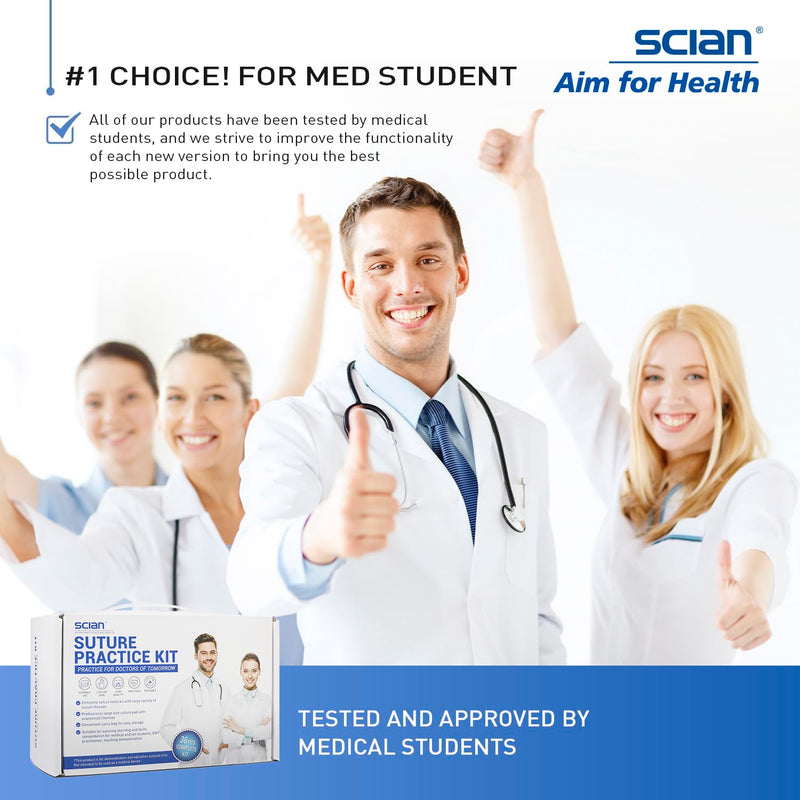 Scian Advanced Practice Kit for Medical Students (36 Pcs) Complete Suture Kit Includes Variety of Suture Threads, Unique Arch-Shaped Pad, Suture Pad with 14 Pre-Cut Wounds (Education Only)