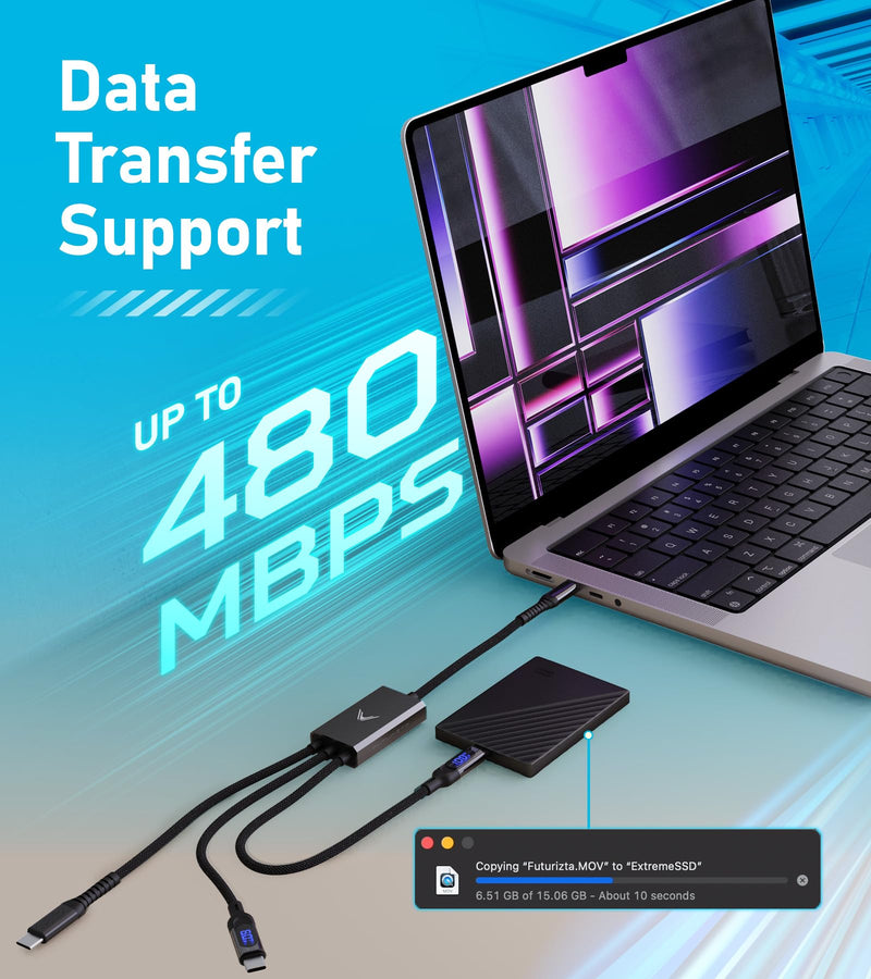 Futurizta Tech® Hydra 3‑in‑1 Triple USB‑C 100 W PD Fast‑Charge Multi Cable with Smart Triboost® – Charge Laptop, Phone & Tablet Simultaneously hydra-1.5m