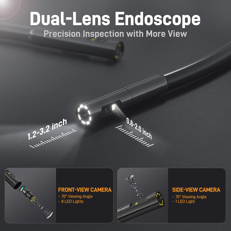 Teslong Dual Lens Endoscope with Light, Mechanic Borescope Inspection Camera, Fiber Optic Scope, Flexible Snake Probe for Automotive, HVAC, Wall & Home Inspections (16.5FT)