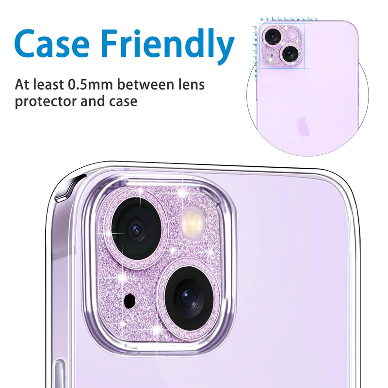 for iPhone 14 and iPhone 14 Plus Camera Lens Protector, Bling Lens Cover 3D Rhinestone Diamond 9H Tempered Glass Camera Cover Anti Scratch Shockproof Lens Screen Full Protective Cover - Pink