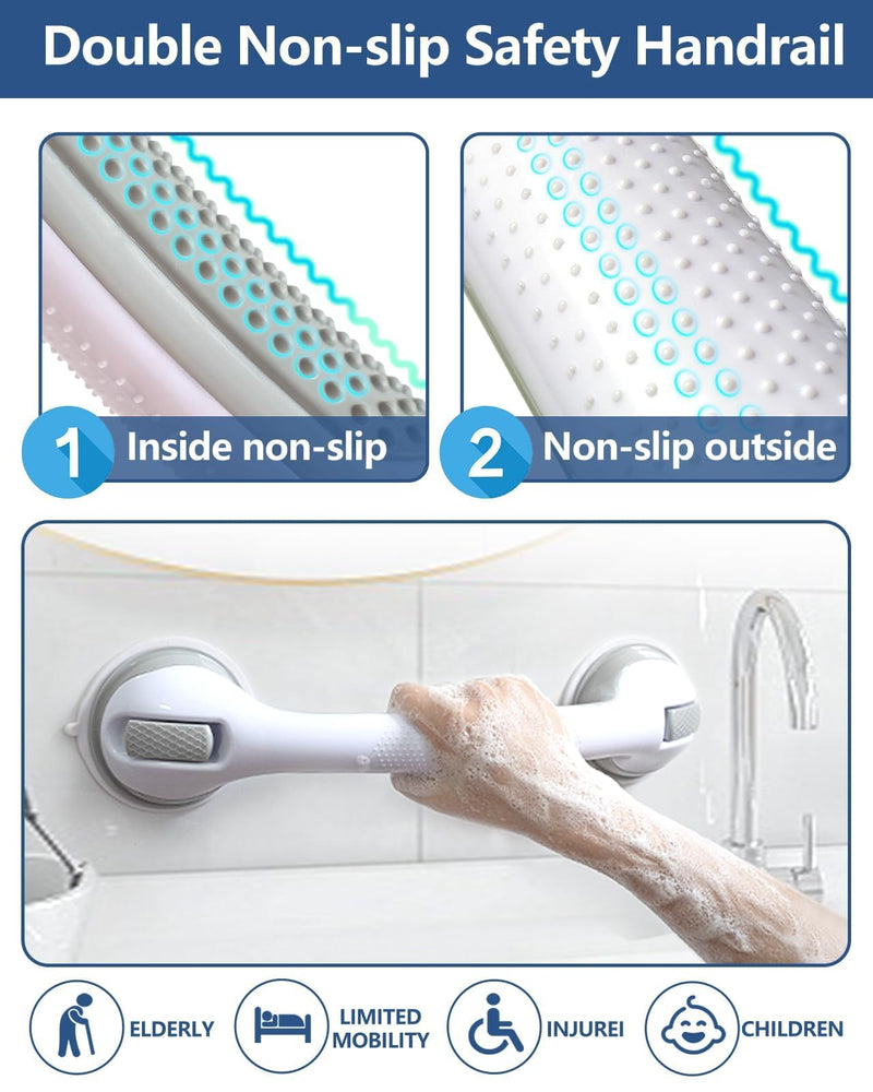2 Pack 16.17” Grab Bars for Bathtubs and Showers, Shower Handles for Elderly Suction Cup Grab Bars for Shower Wall Heavy Duty, Safety Grab Bar for Seniors Suction Bathroom, No Drilling 2 pack 16.17 inch Gray