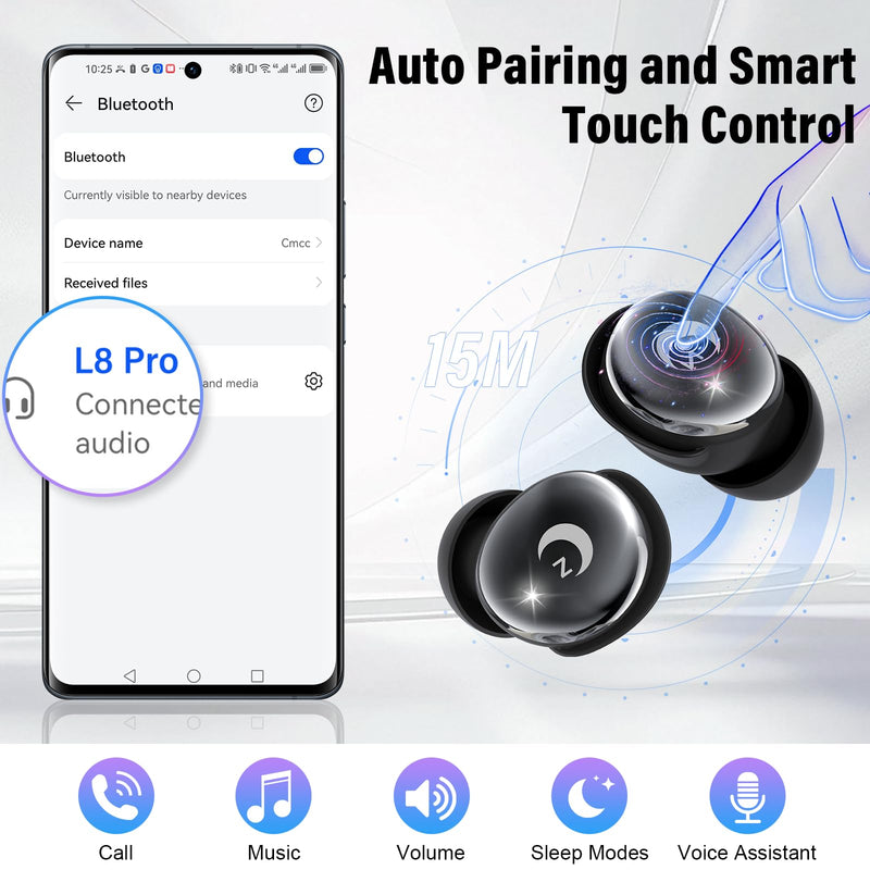 2026 Sleep Earbuds Bluetooth 5.4 in Ear Smart Touch Screen Ear Buds, 48H Playtime Mini Sleep Headphones Small Design for Side Sleepers, 5 EQ Modes, Crystal-Clear Calls, IPX7 Waterproof Earphones Black Carbon black