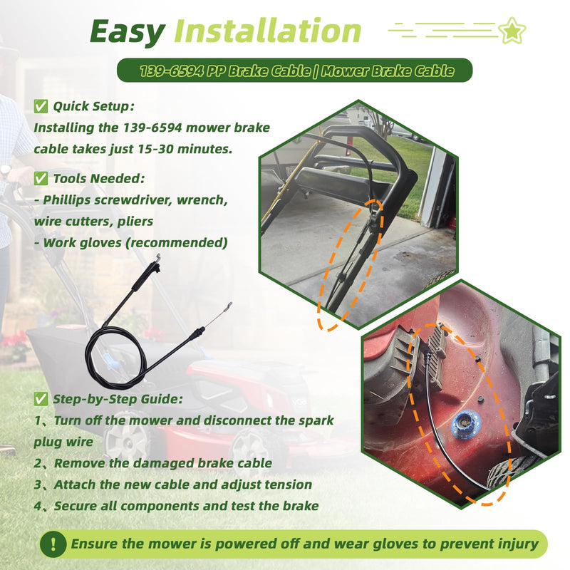 139-6594 PP Brake Cable,Mower Brake Cable Compatible with Toro 22 inch Flex-Force Recycler Lawn Mower fitsToro 21462 21464 21465 21466Fits 55cm Recycler Lawn Mower
