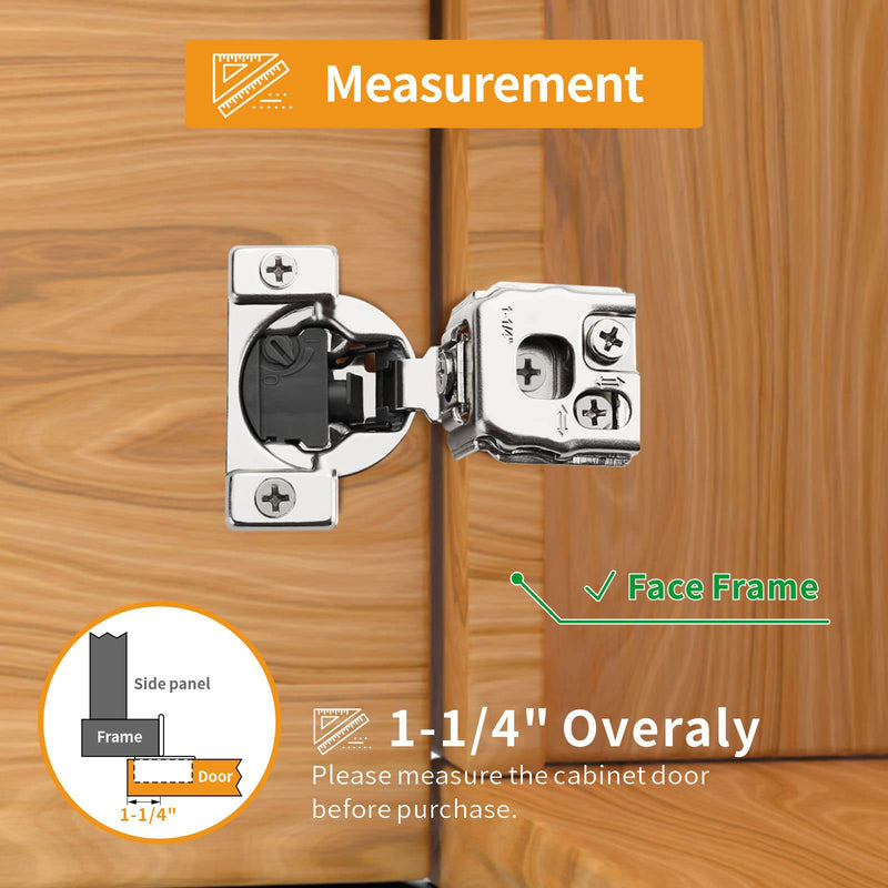Chibery 10 Pack 1-1/4" 4D Overlay Soft Close Concealed Hinges for Face Frame Door, Control Closing Speed, Smooth Slow Self Close Hinges, Satin Nickel, 105° Open Angle Stainless Steel Cabinet Hinges 1-1/4 inch Overlay