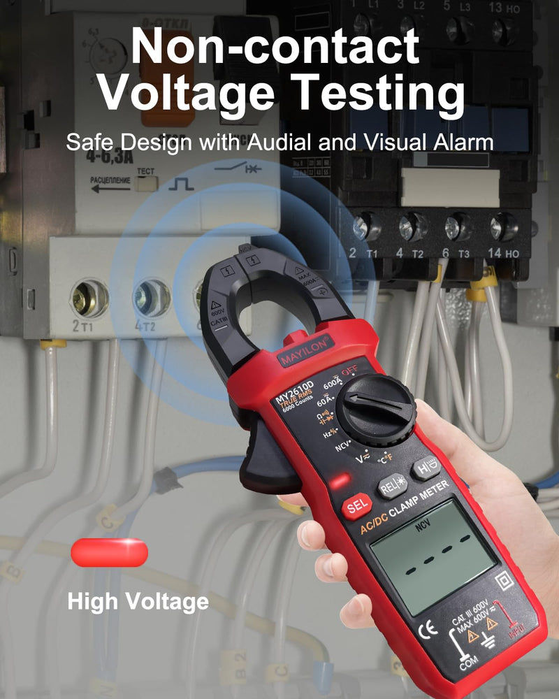 Digital Clamp Meter, Multimeter TRMS 6000 Counts Amp Volt Meter Auto-ranging Measures AC/DC Voltage, AC/DC Current Capacitance NCV Frequency Live Wire Resistance Diode Temperature Continuity MY2610D