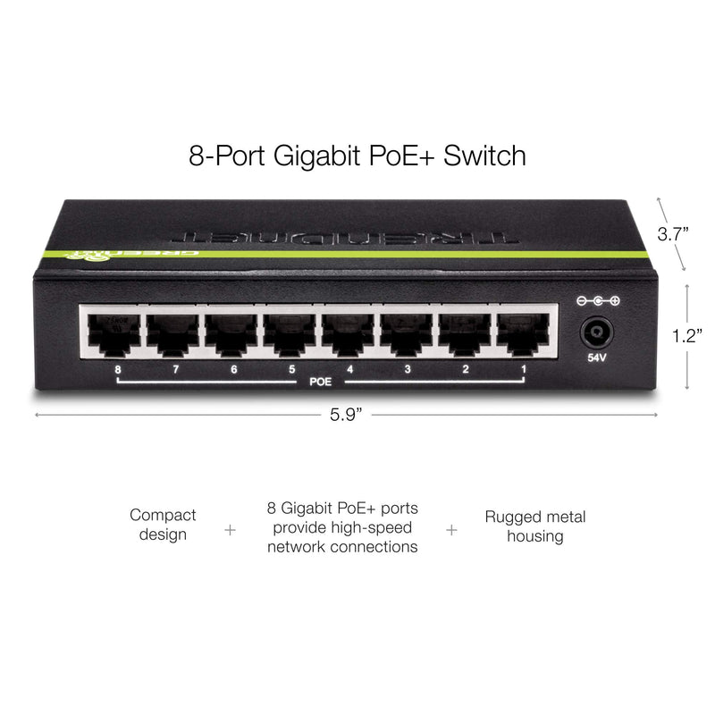 TRENDnet 8-Port PoE Switch, TPE-S44, Ethernet Splitter, 30W Power Budget, 1.6 Gbps Switching Capacity, 10/100Mbps, NDAA & TAA Compliant, Lifetime Manufacturer Protection