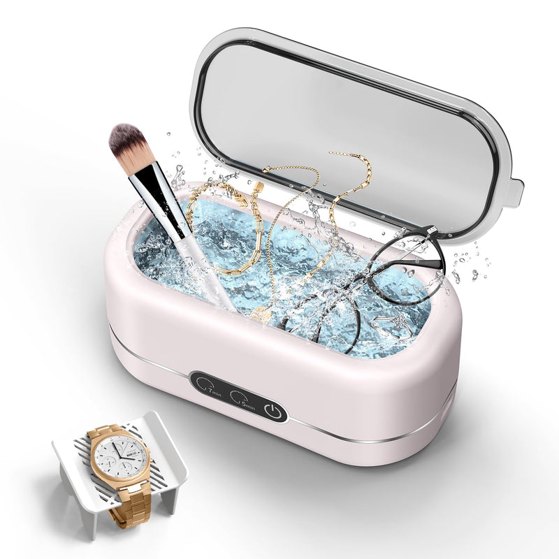 BYASKZIV Jewelry Cleaner Ultrasonic Machine, Upgraded 48KHz Ultrasonic Cleaner with 304 Stainless Steel for Jewelry, Eyeglasses, Rings, Watch Strap, Dentures-Pink Pink