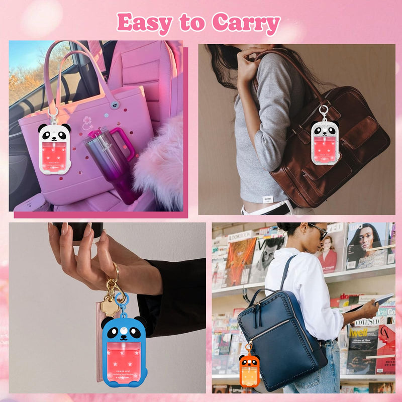 Panda Silicone Case for Touchland Hand Sanitizer Spray (1 fl oz/30ml) | Panda Design | Silicone Material | Includes Keychain | 5 Charms | White 1 Count (Pack of 1)