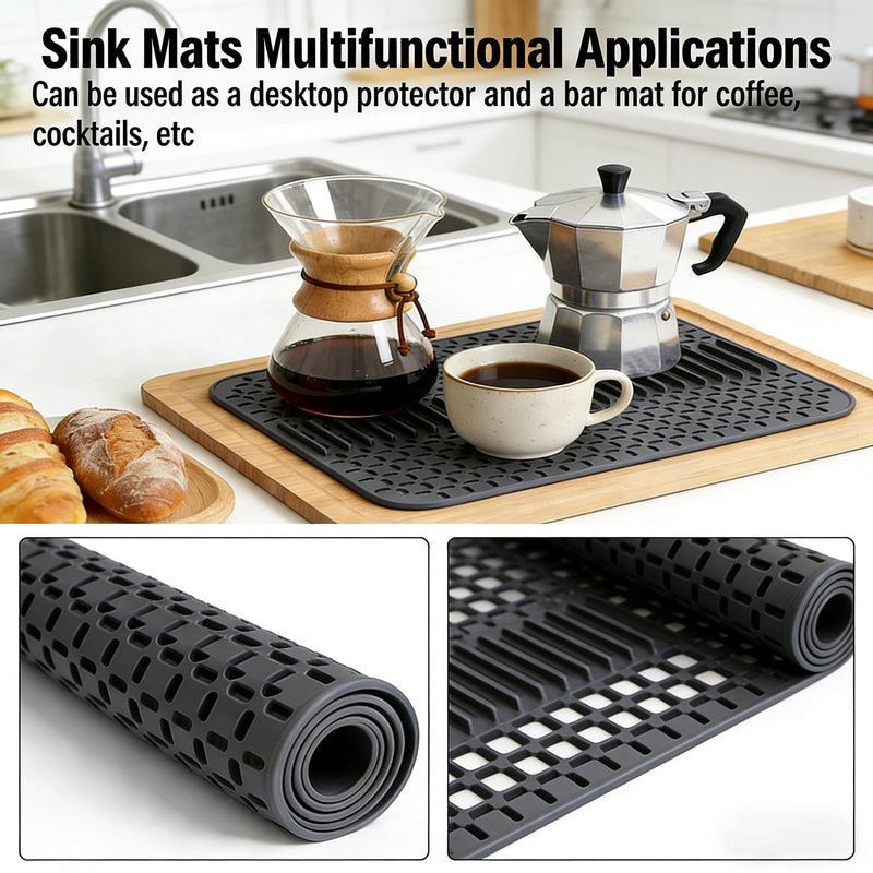 Silicone Sink Mat - 17x13, Non-Slip Kitchen Sink Protector, Grey | Non-Slip, Kitchen Sink Protector Type E-Grey