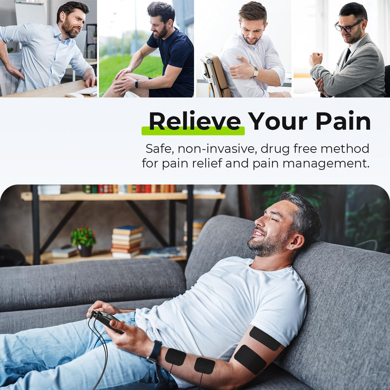 AUVON 3-in-1 TENS Unit Muscle Stimulator for Pain Relief Therapy, 30 Intensities EMS Massager Machine for Gradual Back, Shoulder, Sciatica, 24 Modes Pulse Massager with EVA Travel Case, 12 Pads