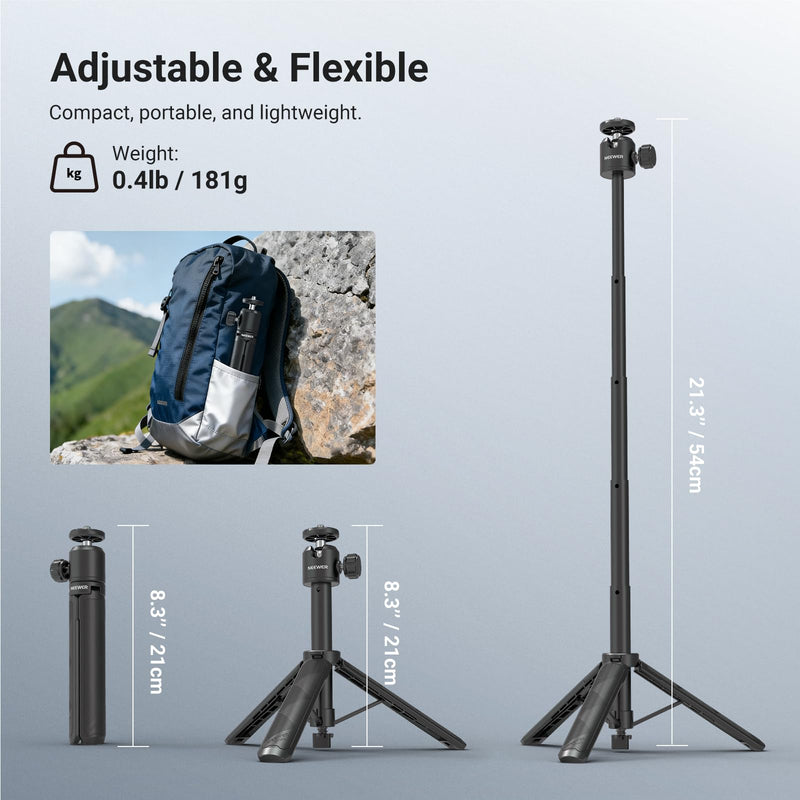 NEEWER Basics Extendable Selfie Stick Tripod, Metal Portable Stand Handle Grip Compatible with Canon G7X Mark III Sony ZV-1 RX100 VII A6400 A6600 Nikon Camera Webcam for Vlogging, DT001