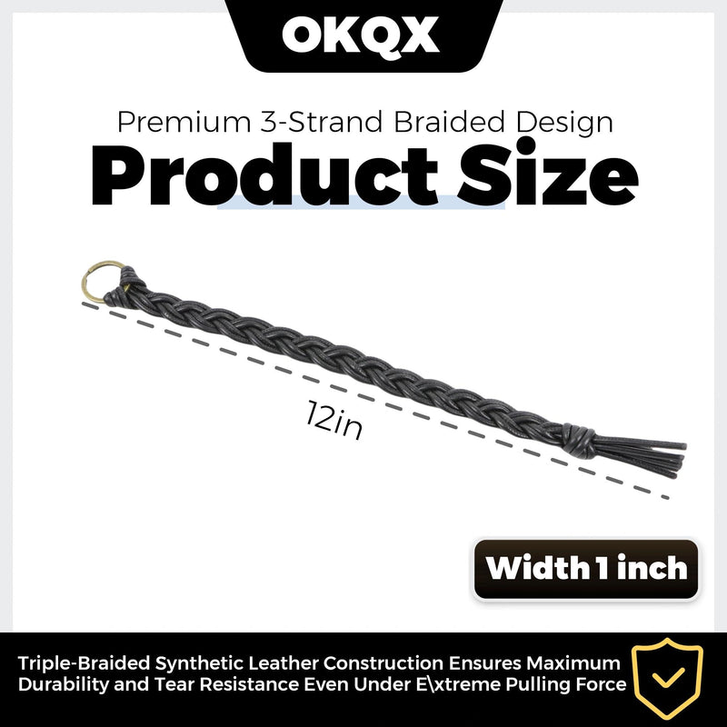 12 Inch Black Braided Air Horn Pull Cord Replacement - Heavy Duty Synthetic Leather Lanyard for Semi Truck, Tractor & Big Rig Accessories