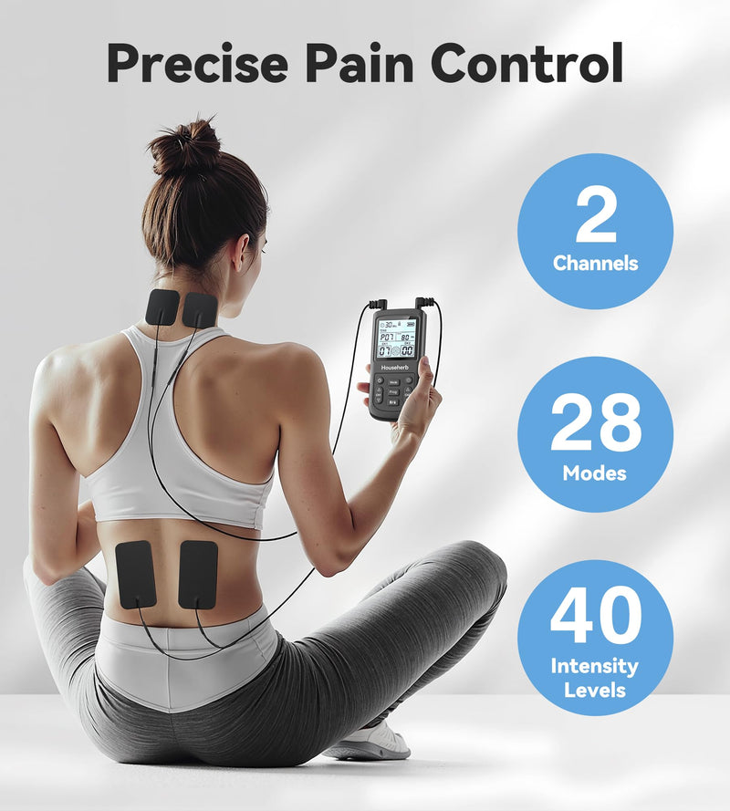 TENS Unit Muscle Stimulator for Pain Relief, 3-in-1 EMS TENS Machine with 28 Modes, 40 Intensity Levels, Dual Channel Rechargeable Massager with 8 Pads for Back, Neck, Shoulder, Sciatica