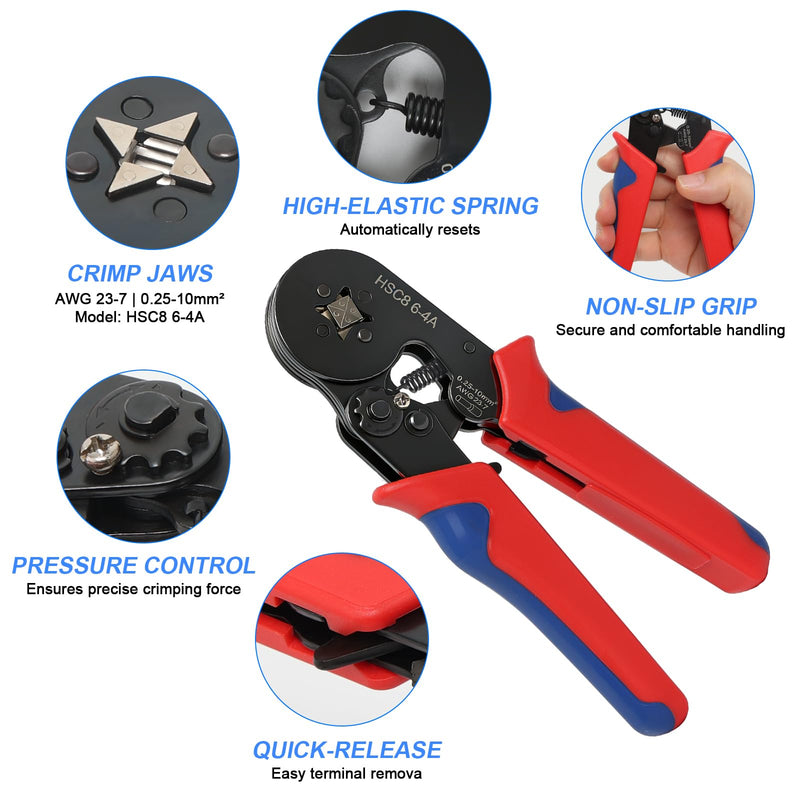 Ferrule Crimping Tool Kit, 1800PCS Wire Ferrules Self-Adjustable Ratchet AWG 23-7 Crimping Tool Pin Terminal Connectors for Electrical, Automotive, Audio, and DIY Projects