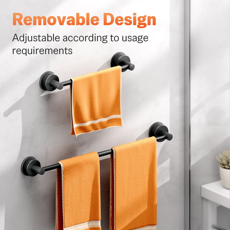 Adjustable Suction Cup Towel Bar for Bathroom Wall, 14.6-24 Inch Stainless Steel No-Drill Suction Towel Bar, Heavy Duty Shower Towel Rack for Bathroom, Glass Door & Tile Wall (Black, 2 Pack) Black