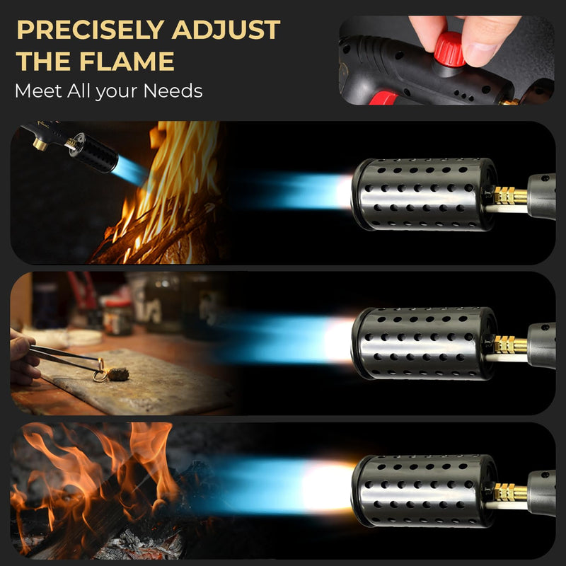inZaynity® Propane Torch Gun for Grill & BBQ - High Power Handheld Blow Torch with Adjustable Flame & Safety Lock - Portable Fire Starter for Cooking, Searing,Charcoal & Outdoor Use(Tank Not Included)