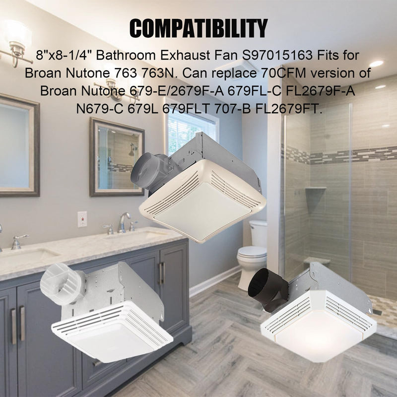 Upgrade 678-G/2678F-A Bathroom Exhaust Fan Motor 8" x8-1/4 Fits for Nutone 763 763N Compatible with Broan 679-E/2679F-A 679FL-C N679-C 679L, S97015163