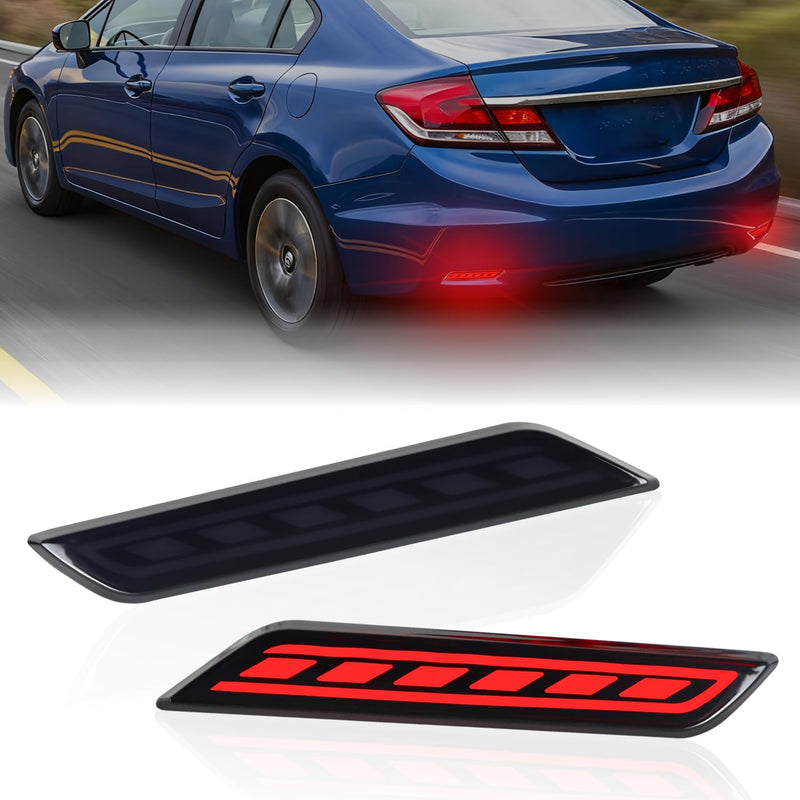 LED Rear Bumper Reflector Light for 2013-2015 Honda Civic Sedan, Tail Lamp with Brake Light, DRL, Turn Signal, Replace OE# 33505-TR0-A51 33555-TR0-A51 (Smoked Lens) Smoked Lens