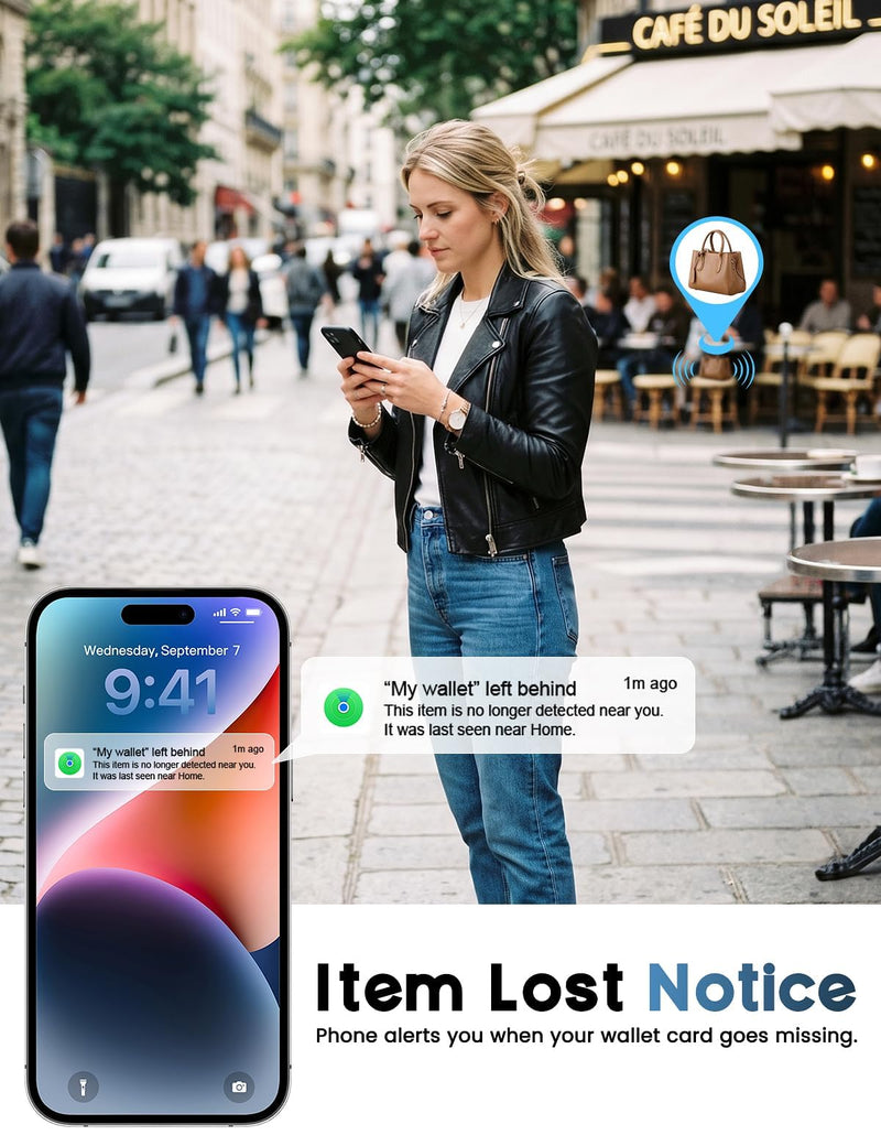 (2 Pack) Wallet Tracker Card (iOS and Android), 5 Years Battery Smart Card | 0.09 Slim Tracking Card Work with Apple Find My & Google Find Hub, GPS Locator for Luggage Passports, Backpack Black 2 Pack