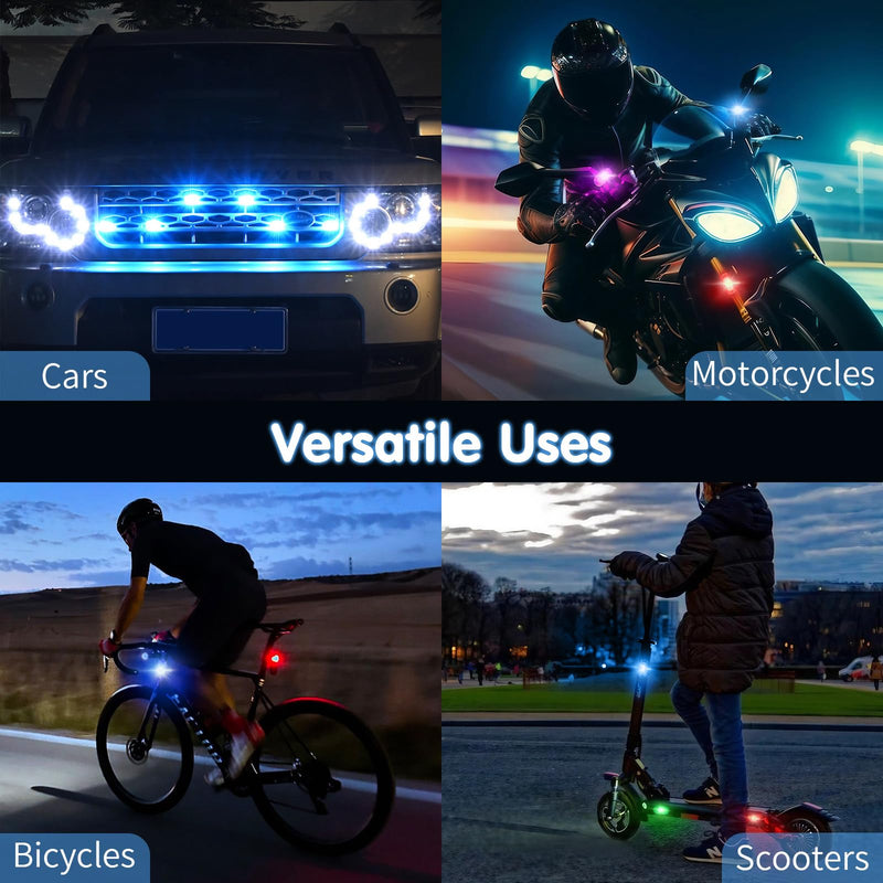 Wireless LED Strobe Lights for Trucks Cars Motorcycles Bikes Remote Control Warning Flashing Anti-Collision Light Mini RGB USB Rechargeable Magnetic 5PCS