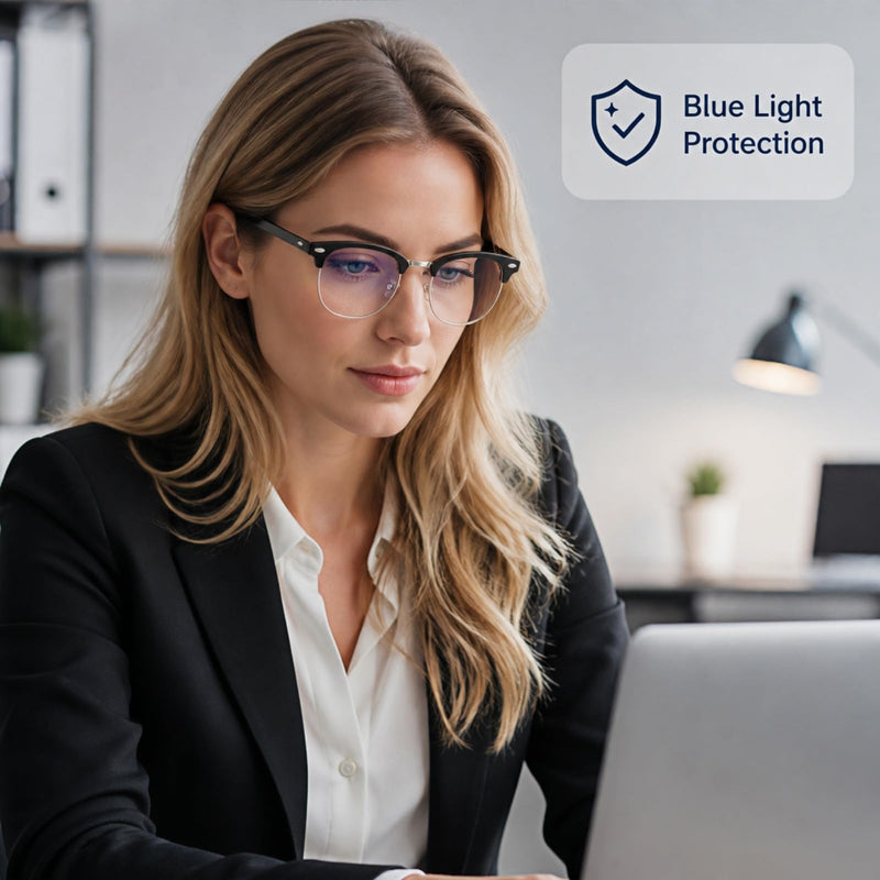 Semi Rimless Blue Light Blocking Glasses, Clear Lens Computer Gaming Glasses, Retro Stylish Eyeglasses Black Siver Frame
