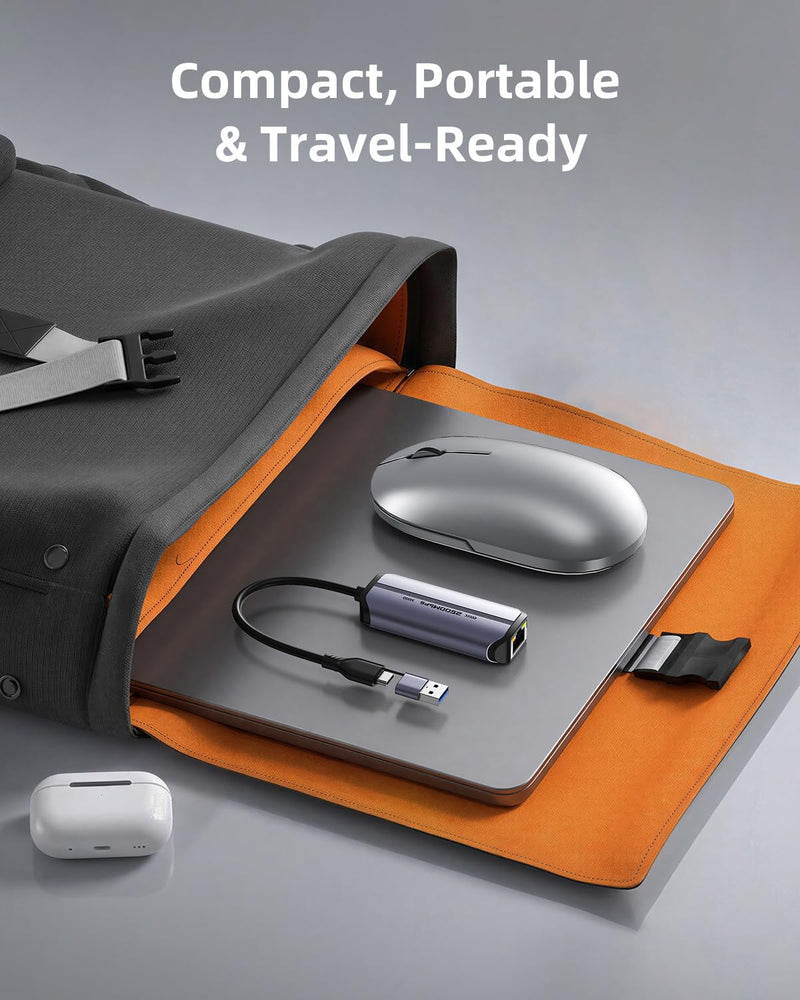 2.5Gb USB to Ethernet Adapter, USB-A/USB-C Ethernet Adapter for Laptop | 2500Mbps Speed | Plug and Play | USB 3.0 & USB-C to RJ45 | RTL8156B Chipset | NAS, MacBook, PC Compatible | Windows Mac Linux