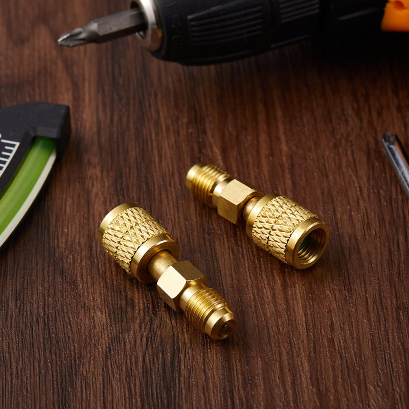 2 Pcs R32 R454B Refrigerant Brass Adapter 1/4" Female to 1/4" Male Reverse Thread Adapter Heavy Duty HVAC Quick Connect Fittings Low Loss for R32 R454B Refrigerant Tanks Mini Split Systems 2