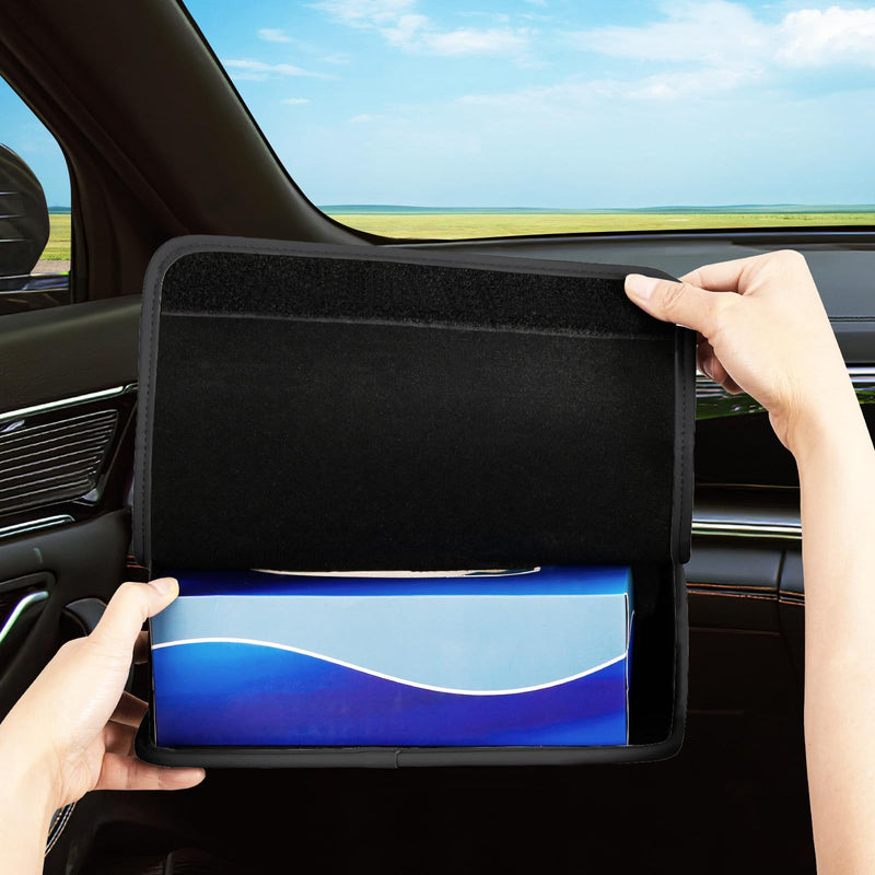 Car Tissue Holder, WHHMK Tissue Box Cover Keep Car Tidy, Premium PU Leather Backseat Napkin Rectangle Organizer, Extra Large Tissue Box Storage in Car Fits for 100-150 Regular Size Tissues, Black
