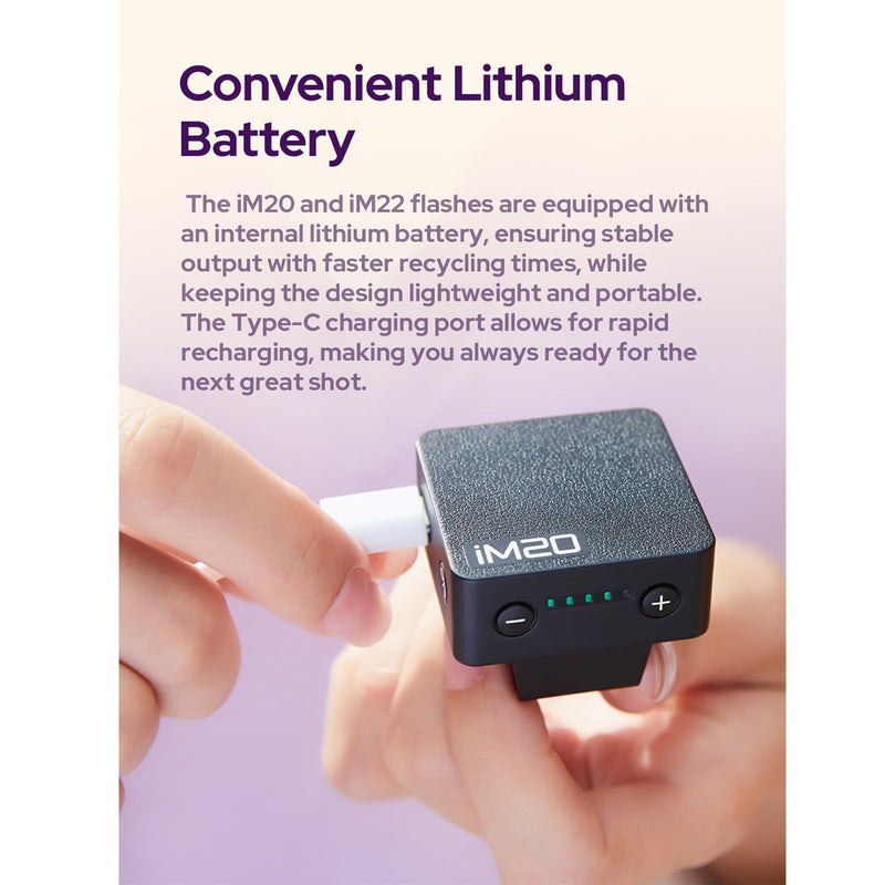 GODOX iM20 Mini Flash for Camera w/Built-in Battery, Conpact & Portable GN10/470 mAh USB-C Charging & Universal Hot Shoe Compatible with Sony zve10,zv1,a7iii/Ricoh gr3,gr3x/Fujifilm f1, NOT for ZV-1F Black