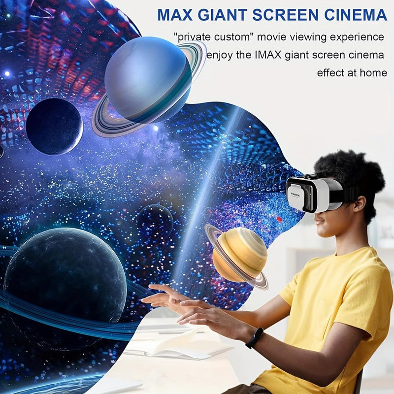 3D VR Glasses VR Virtual Reality Headset, Support 360 Panorama Large Screen, Anti-Bluelight Adjustable Pupil Distance, Prevent Fatigue Goggles for Movies Games