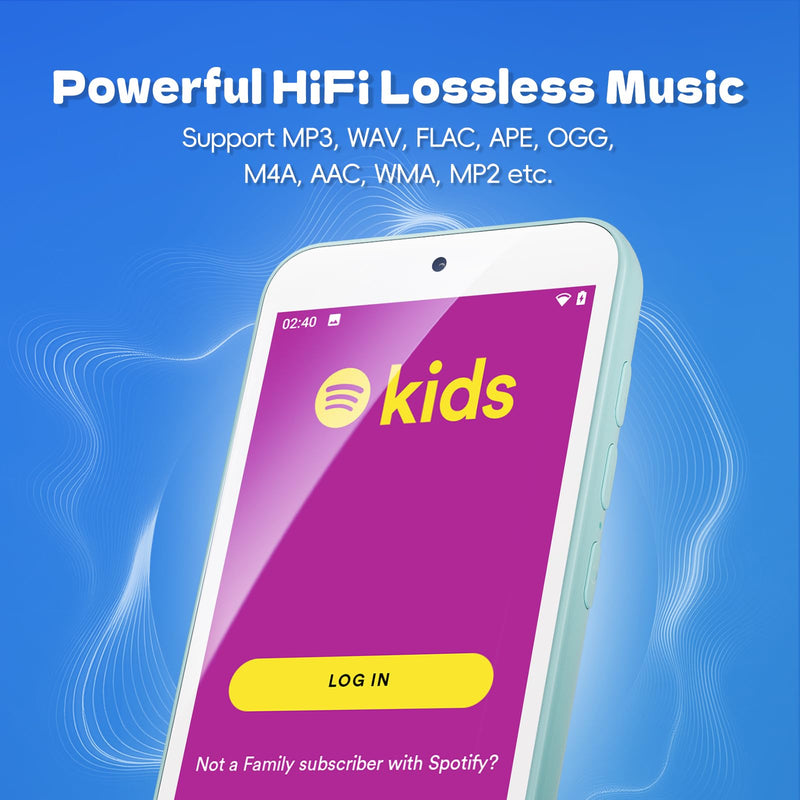 MP3 Player for Kids with Spotify, Parental Controls,Dual Camera,Audible | Audible,Amazon Music,Android Music MP4 with Bluetooth and WiFi,4" Touch Screen,Built-in speaker,No FM radio,No Browser
