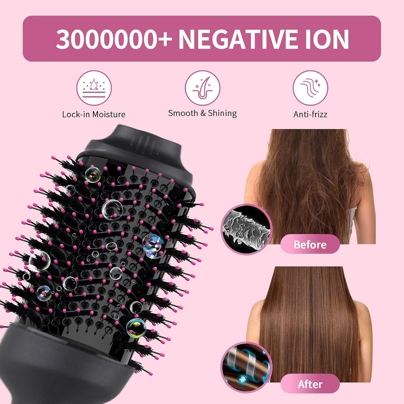 Hair Dryer Brush-Hot Air Brush with Blow Dryer Brush One-Step Hair Dryer and Volumizer, Air Curler, Hair Dryer, Hair Straighteners, Hair Wrapper,4 in 1 Hot Air Styling Brush（Pink Black） Pink Black