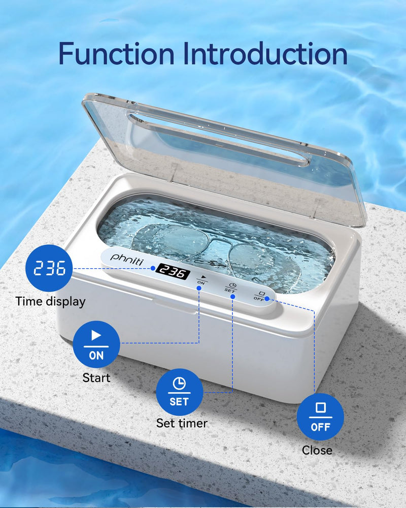 Phniti Ultrasonic Jewelry Cleaner, 47kHz Professional Ultrasonic Retainer Cleaner Machine for Dental Cleaning Three Cleaning Modes, Mouth Guard, Watch, Ring, Diamond, White 330ML