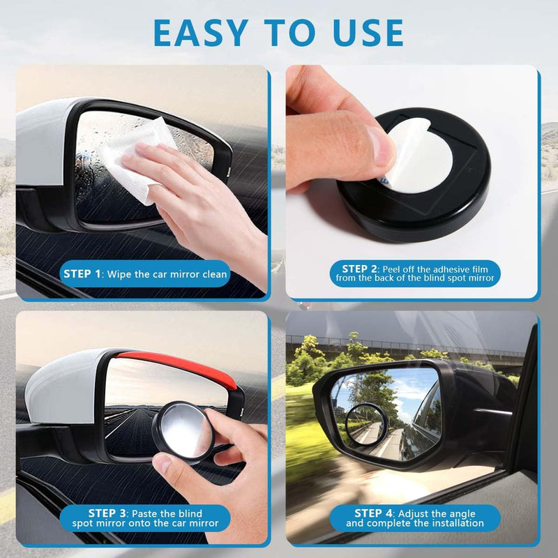 OBTANIM 4 Pack Blind Spot Car Mirror 2 Inch Angle Adjustable HD Glass Round Side Rear View Convex Accessories with Frame for Car SUV Trucks Motorcycles
