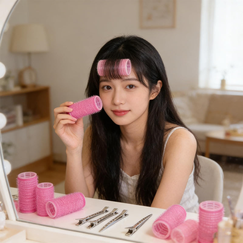  [AUSTRALIA] - 12 Pcs Hair Rollers with Clips, Self Grip Hair Rollers With Small Comb and 12 Pcs Clips, Rollers for Hair, for Tight Curls and Waves Long Medium Short Hairs