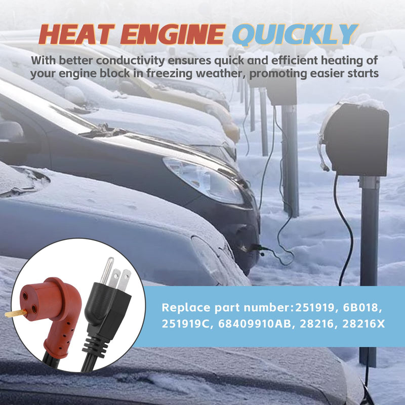 120V Block Heater Cord 251919 for Ford 7.3 6.0 6.4 6.7 L Powerstroke Diesel F250 F350 Dodge Ram Cummins Diesel 5.9, 6.7 L Fits Heavy Duty Immersion Heaters and Engine Block Heaters,6-feet