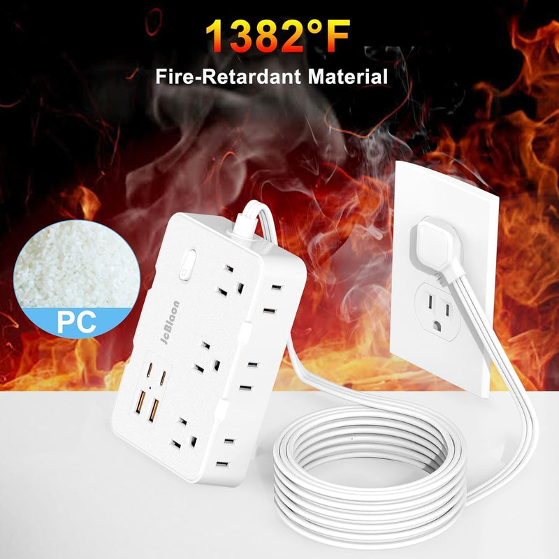 Power Strip Surge Protector, 5 Ft Cord Ultra Thin Flat Extension Cord-6 AC Outlets 4 USB Ports (2 USB C), Travel Power Strip, Desk Charging Station for Home Office, White 5FT