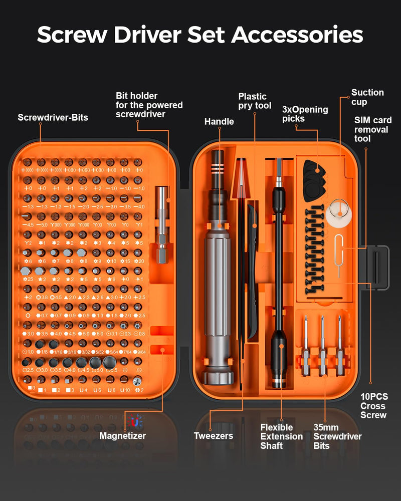 LIFEGOO Precision Screwdriver Set, 150 in 1 Magnetic Screwdriver Set with mini built-in box, Repair Tool Kit for Computer, Laptop, iPhone, Macbook, PC, PS5, Xbox Controller, Jewelers, Glasses Orange 150 in 1 orange