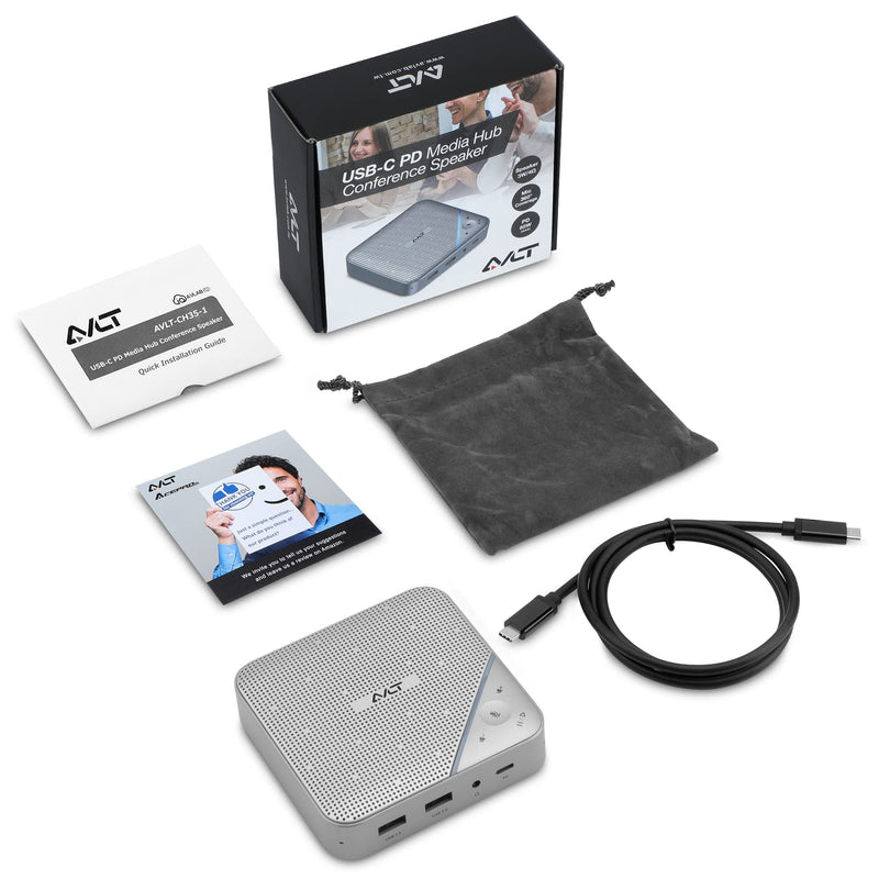 AVLT USB C Speakerphone Hub 360° Omnidirectional Sound Conference Microphone PD 85W Charging, 5Gbps Data Speed, External 4K HDMI Display Support, Portable and Space Saving for Meetings